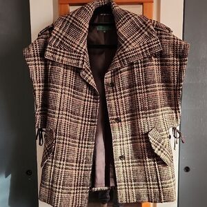 United Colors Of Benetton Black and Brown Wool Cape with Oversized Collar